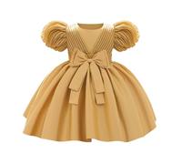 Generisch Élégante robe en satin avec nœud décoratif pour les occasions festives telles que les baptêmes, les fêtes d'anniversaire chez les filles, or, 12-18 mois