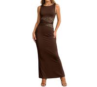 Generisch Élégante robe en tricot transparente cintrée avec plis pour un style tunique décontracté, manches en option pour femme, marron, XS