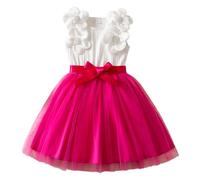 Generisch Élégante robe florale pour fille, fête d'anniversaire, robe de soirée formelle avec style princesse en résille, idéale pour la plage, l'école, les excursions, les célébrations, rouge, 6-7