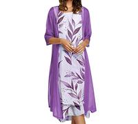 Generisch Élégante robe maxi en mousseline florale pour femme pour les tenues de vacances d'été avec aspect portefeuille sans manches, cardigan assorti comme ensemble élégant de 2 pièces, lilas, XXL