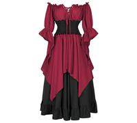Generisch Élégante robe médiévale à manches longues pour costume historique au design fluide, rouge, 3XL
