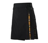 Generisch Empire style écossais pour homme, à carreaux, poches contrastées, jupe plissée, pantalon de jogging softshell pour homme, jaune, L
