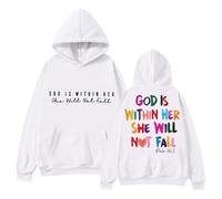 Generisch En 2024, le sweat-shirt pour femme avec l'inscription « In God » sera disponible. Le sweat à capuche « Dieu est dans son cœur et elle ne tombera pas »., Blanc., S