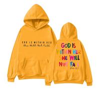 Generisch En 2024, le sweat-shirt pour femme avec l'inscription « In God » sera disponible. Le sweat à capuche « Dieu est dans son cœur et elle ne tombera pas »., jaune, L