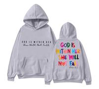 Generisch En 2024, le sweat-shirt pour femme avec l'inscription « In God » sera disponible. Le sweat à capuche « Dieu est dans son cœur et elle ne tombera pas »., Gris clair., L
