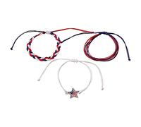 Generisch En Bracelet Perles Anneaux l'Indépendance Bracelet Tressé à la Main Jour de l'Indépendance Bleu Blanc Rouge Bracelet Trois Pièces Bracelet Rose Phrases Classique Bracelet (White, One Size)