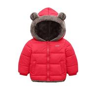 Generisch Enfant Garçon Manteau d'hiver Oreilles d'ours avec Veste de Poche Porter Double Face Polaire Épaissir Coupe-vent Fermeture éclair Vêtements d'extérieur chauds, rouge, 4-5 ans
