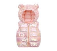 Generisch Enfant Hiver Fille Sans Manches Flash Extérieur avec Oreilles d'ours Chapeau Fermeture Éclair Doudoune Fille Sweat à Capuche, Rose, 5-6 ans