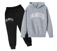 Generisch Enfants Casual Lettre Imprimé Manches Longues Sweat à Capuche Pull Sweatshirt Survêtement Jogging Pantalon de Jogging Unisexe 2 PC Sweatsuit Ensemble 1, gris, 3-4 ans