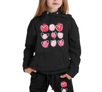 Generisch Enfants garçons et filles manches longues lettres imprimées veste à capuche légère sweatshirts et pantalons longs ensemble tenue, Noir , 10-11 ans