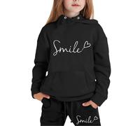 Generisch Enfants Garçons Filles Manches Longues Lettres Imprimées Veste à Capuche Légère Sweatshirts avec Slogan Design Pantalon Long Ensemble Tenue, Noir , 4-5 ans