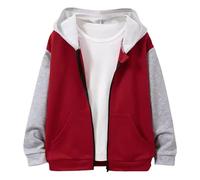 Generisch Enfants Garçons Hiver Manches Longues Bloc de Couleur Capuche Fermeture Éclair Manteau Top Vêtements Vestes Garçons Printemps 152, rouge, 7-8 ans