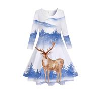Generisch - Enfants tout-petits filles arbres de Noël imprimé cerf Noël manches longues fête princesse robe 2025, Blanc., 4-5 ans