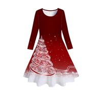 Generisch Enfants tout-petits filles arbres de Noël imprimé cerf Noël manches longues fête robe princesse Noël 2026, rouge, 10-13 ans