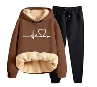 Generisch Ensemble 2 pièces à capuche pour femme - Pantalon comme veste d'hiver chaude avec poils, marron, 5XL