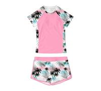 Generisch Ensemble 2 pièces avec imprimé floral, col rond, short, plage, piscine, pour adolescents, ensemble bikini aéré et léger, idéal pour les vacances et le plaisir aquatique, Rose, 9-10 ans