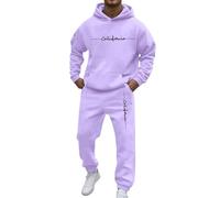 Generisch Ensemble 2 pièces de sport décontracté pour homme avec poche, manches raglan, sweats à capuche, cordon de serrage, pantalon en polaire, Violet clair, XXL