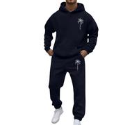 Generisch Ensemble 2 pièces de sport décontracté pour homme avec poche, manches raglan, sweats à capuche, cordon de serrage, pantalon en polaire, Marine, L