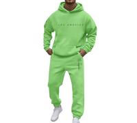 Generisch Ensemble 2 pièces de sport décontracté pour homme avec poche, manches raglan, sweats à capuche, cordon de serrage, pantalon en polaire, Vert clair., XXL