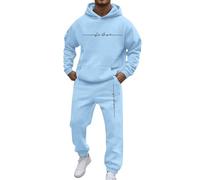 Generisch Ensemble 2 pièces de sport décontracté pour homme avec poche, manches raglan, sweats à capuche, cordon de serrage, pantalon en polaire, bleu clair, M