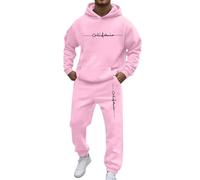 Generisch Ensemble 2 pièces de sport décontracté pour homme avec poche, manches raglan, sweats à capuche, cordon de serrage, pantalon en polaire, Rose, L