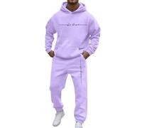 Generisch Ensemble 2 pièces de sport décontracté pour homme avec poche, manches raglan, sweats à capuche, cordon de serrage, pantalon en polaire, Violet clair, XL