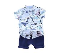 Generisch Ensemble 2 pièces pour enfants - Short fin de dessin animé dinosaure - Manches courtes - Bleu ciel - 18-24 mois, bleu, 6-12 mois