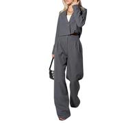 Generisch Ensemble 2 pièces pour femme avec blazer court - Élégante tenue de bureau pour les occasions festives et le travail, gris, XXL