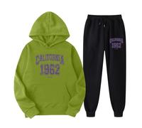 Generisch Ensemble 2 pièces pour femme avec sweat à capuche à manches longues, imprimé anglais tendance pour une mode décontractée élégante, vert, M