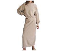 Generisch Ensemble 2 pièces pour femme - Col roulé - Manches longues - Pull en tricot - Maxi jupe longue - Survêtement, beige, M