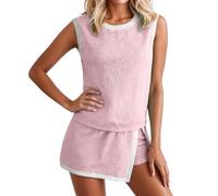 Generisch Ensemble 2 pièces pour femme - Débardeur en tricot côtelé + jupe divisée - Ensemble d'été - Lounge - Combinaison de loisirs - Débardeur sans manches et short - Survêtement, Rose, XL