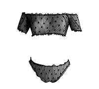 Generisch Ensemble 2 pièces pour femme en maille à pois avec un mot épaule sans bretelles d'intérêt sous-vêtements vêtements femmes sexy, Noir , L