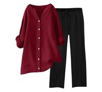 Generisch Ensemble 2 pièces pour femme - En mousseline - Élégant - Élastique - Couleur unie - 2 pièces - Pour dormir et se détendre - Pyjama en mousseline, Bordeaux, L