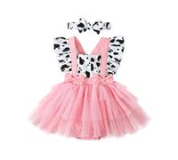 Generisch Ensemble 2 pièces pour nouveau-né bébé fille - Motif léopard - Vache à volants - Tutu - Robe + bandeau - Tenue d'anniversaire, rouge, 3-6 mois