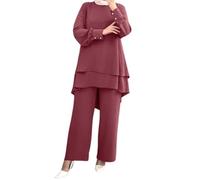 Generisch Ensemble 2 pièces tendance pour femme avec pantalon large dans les couleurs, tenue décontractée élégante et confortable pour les femmes musulmanes, rouge, XL
