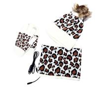 Generisch Ensemble 3 pièces bonnet tricoté et gants avec imprimé léopard pour l'hiver, Blanc., taille unique