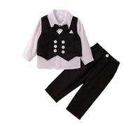 Generisch Ensemble 3 pièces pour bébé garçon avec nœud papillon, chemise à manches longues + gilet + pantalon, Noir , 9-12 mois