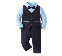 Generisch Ensemble 4 pièces pour tout-petits - Manches longues - Chemise - Grenouillère - Body - Pantalon - Manteau avec cravate, Marine, 3-6 mois