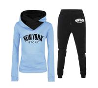 Generisch Ensemble à capuche en polaire pour femme - Pantalon avec imprimé NY - Vêtement de sport à manches longues pour les loisirs - Sweat à capuche et pantalon de jogging pour femme, bleu, M