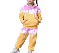 Generisch Ensemble à capuche tendance pour un haut décontracté à manches longues avec pantalon imprimé, deux pièces douces avec col rond, look confortable au quotidien, Rose, 4-5 ans
