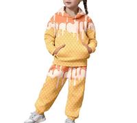 Generisch Ensemble à capuche tendance pour un haut décontracté à manches longues avec pantalon imprimé, deux pièces douces avec col rond, look confortable au quotidien, Orange, 2-3 ans