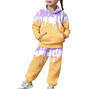 Generisch Ensemble à capuche tendance pour un haut décontracté à manches longues avec pantalon imprimé, deux pièces douces avec col rond, look confortable au quotidien, lilas, 8-9 ans