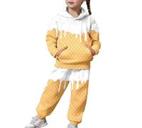 Generisch Ensemble à capuche tendance pour un haut décontracté à manches longues avec pantalon imprimé, deux pièces douces avec col rond, look confortable au quotidien, Blanc., 3-4 ans