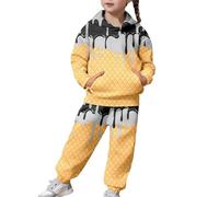 Generisch Ensemble à capuche tendance pour un haut décontracté à manches longues avec pantalon imprimé, deux pièces douces avec col rond, look confortable au quotidien, Noir , 1-2 ans