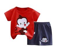 Generisch Ensemble à manches courtes pour enfant - En pur coton - Pour fille et garçon - 2 pièces - Bleu foncé - 6-12 mois, rouge, 18-24 mois