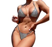 Generisch Ensemble bikini pour femme en tissu spécial, micro bikini brillant, argenté, M