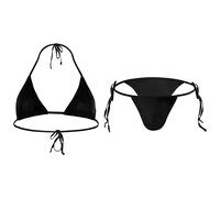 Generisch Ensemble bikini uni pour homme - Style fente - Lacets - Couleur unie - Soutien-gorge et culotte, Noir , taille unique