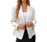 Generisch Ensemble blazer élégant pour femme - Couleur unie - 2 pièces - Pantalon d'affaires moderne - Pantalon de costume à revers - Tenue sportive - Tenue de bureau - Coupe ajustée, Blanc., XL