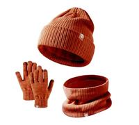 Generisch Ensemble bonnet d'hiver, gants, écharpe, pour fille et enfant, avec pompon, en tricot, cache-cou, guêtre, moufles doublées en polaire, marron, taille unique