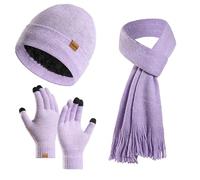 Generisch Ensemble bonnet d'hiver pour femme, écharpe, gants pour écran tactile, ensemble de gants, cache-cou avec doublure chaude en polaire tricotée